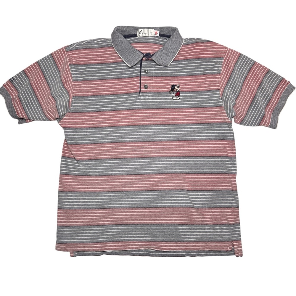 VTG 90s Mickey Mouse Golf Polo Haley Tag Men's Size Medium Red/Gray Striped USA